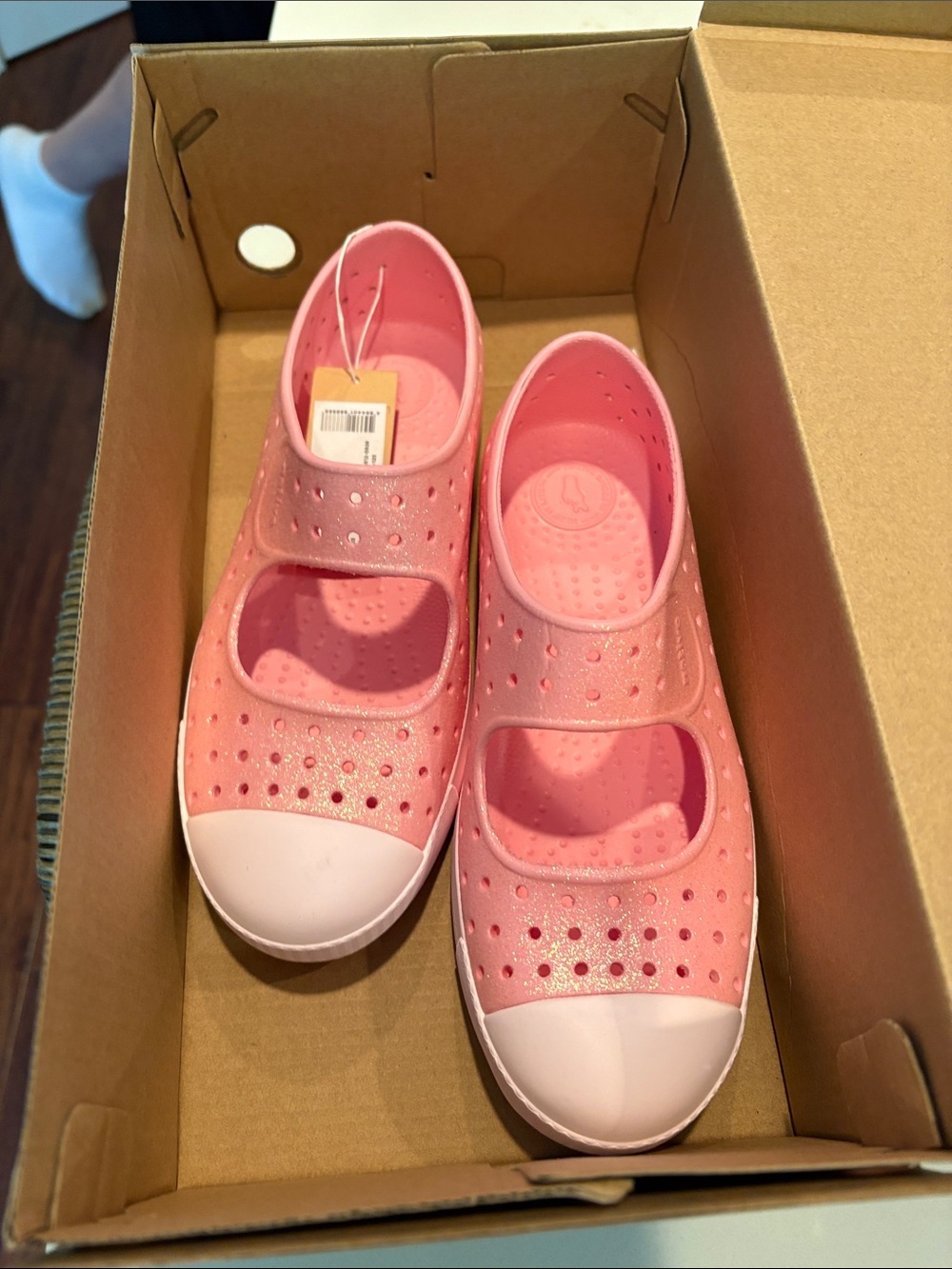 Native Kids Pink Mary Jane Water Shoes with White Toe Caps Juniper Bling